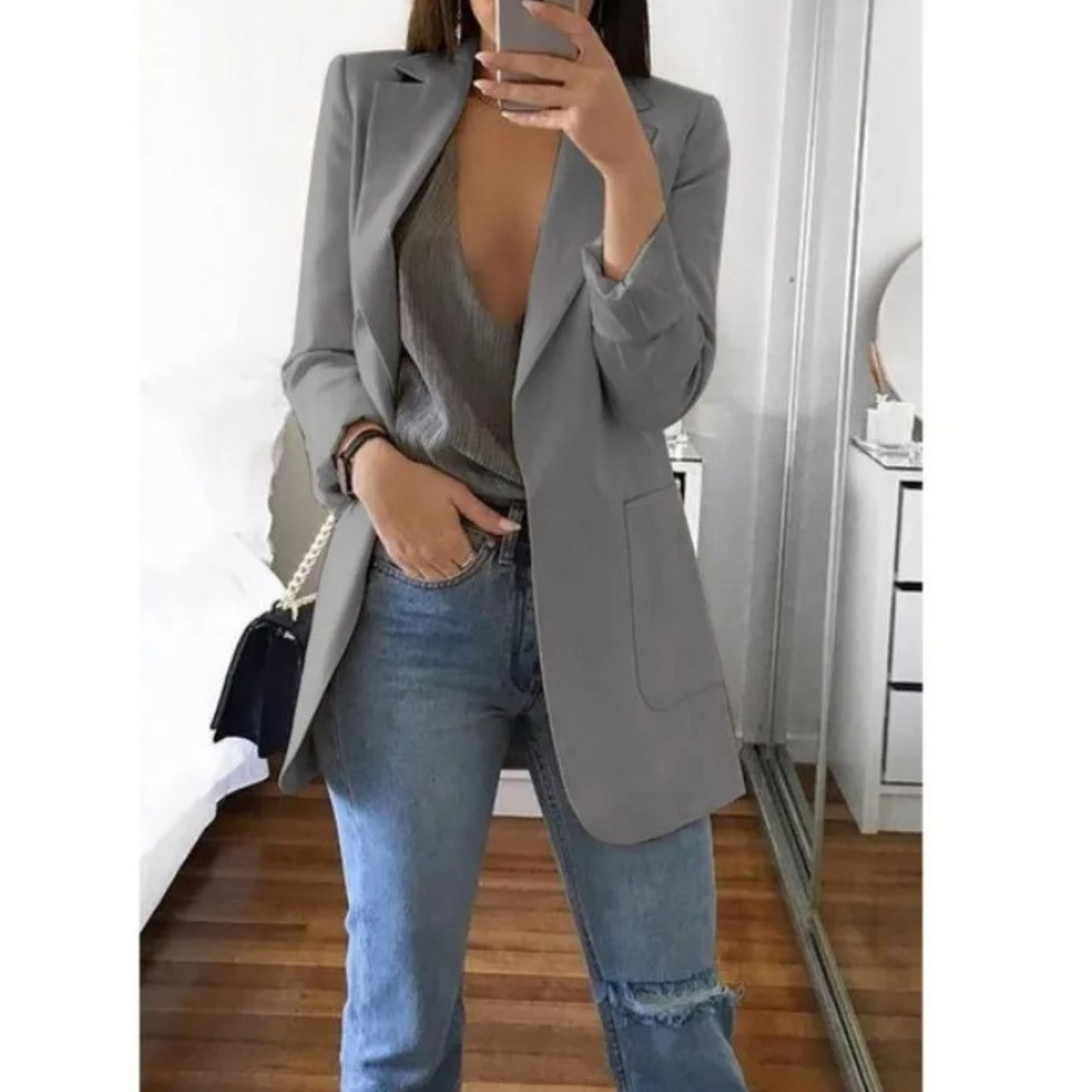 Long blazer for women in khaki color MODA