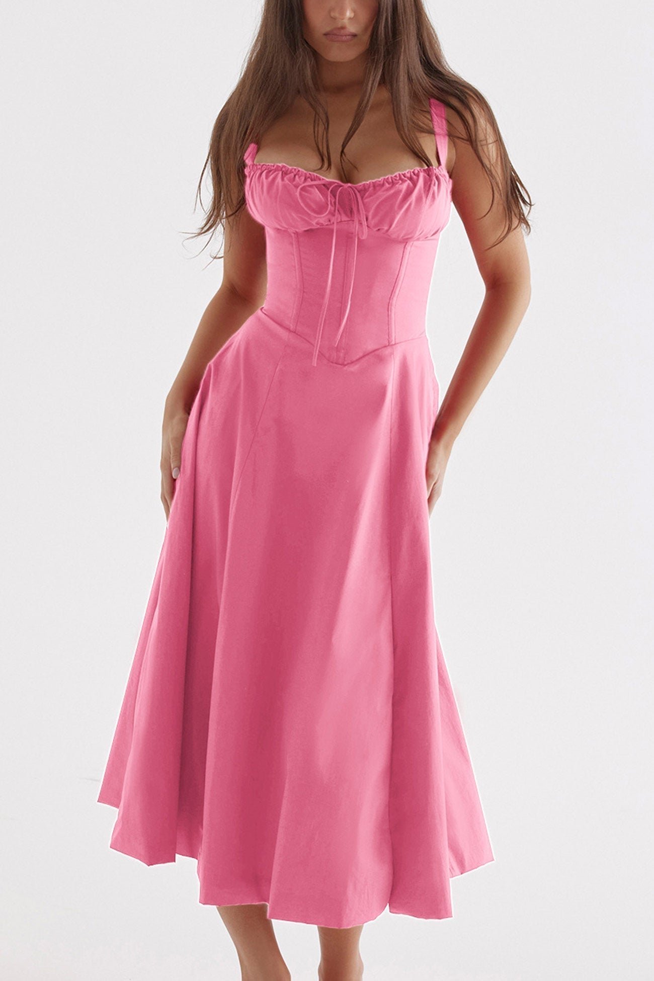Women's Midi Dress - Corset Bodice - Sweetheart Neckline - Slit Skirt Elegant Fit