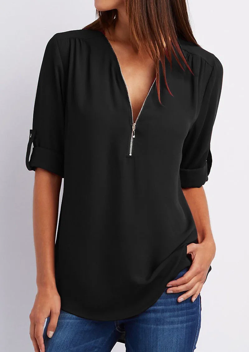 Adeline - chiffon blouse with zipper