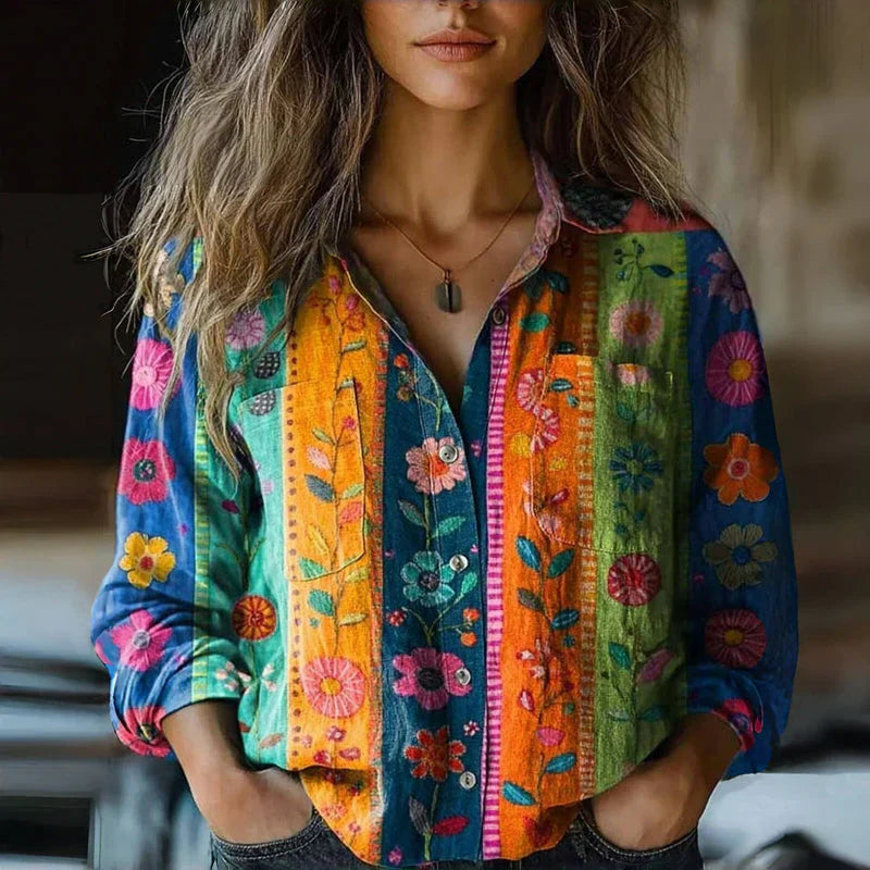 Women's - Vintage Printed Blouse - Unique Style for Casual Outfits - Trendy and Comfortable Design