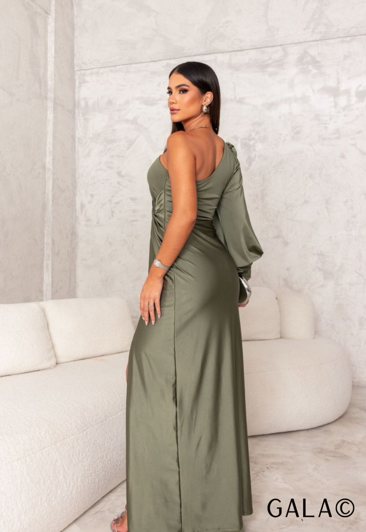 Gala - One Shoulder Long Sleeve Pleated Dress