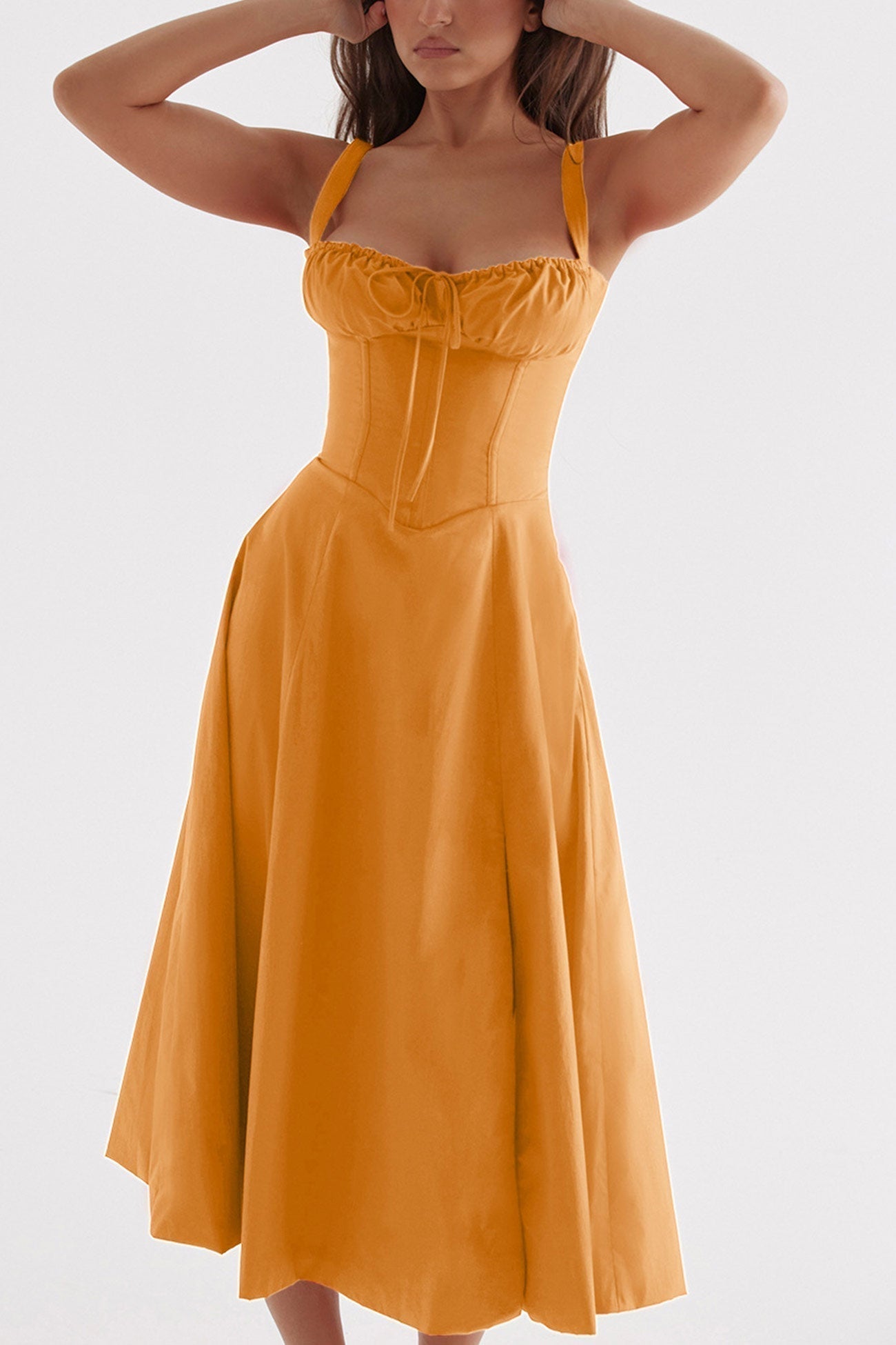 Women's Midi Dress - Corset Bodice - Sweetheart Neckline - Slit Skirt Elegant Fit