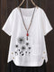 Women's - Oversized Linen Shirt - Casual Short-Sleeved Jumper with Print - Airy & Comfortable Fashion