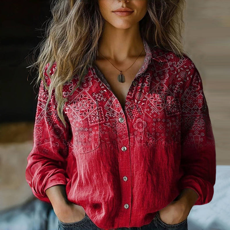 Women's - Vintage Printed Blouse - Unique Style for Casual Outfits - Trendy and Comfortable Design