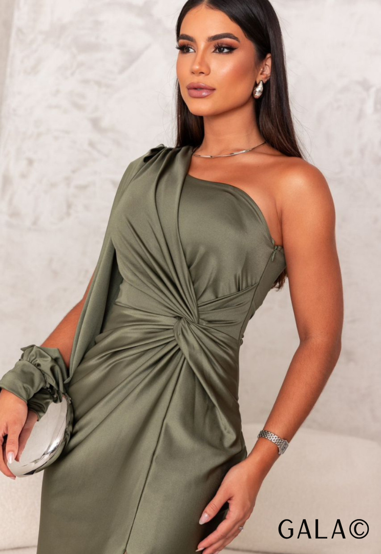 Gala - One Shoulder Long Sleeve Pleated Dress