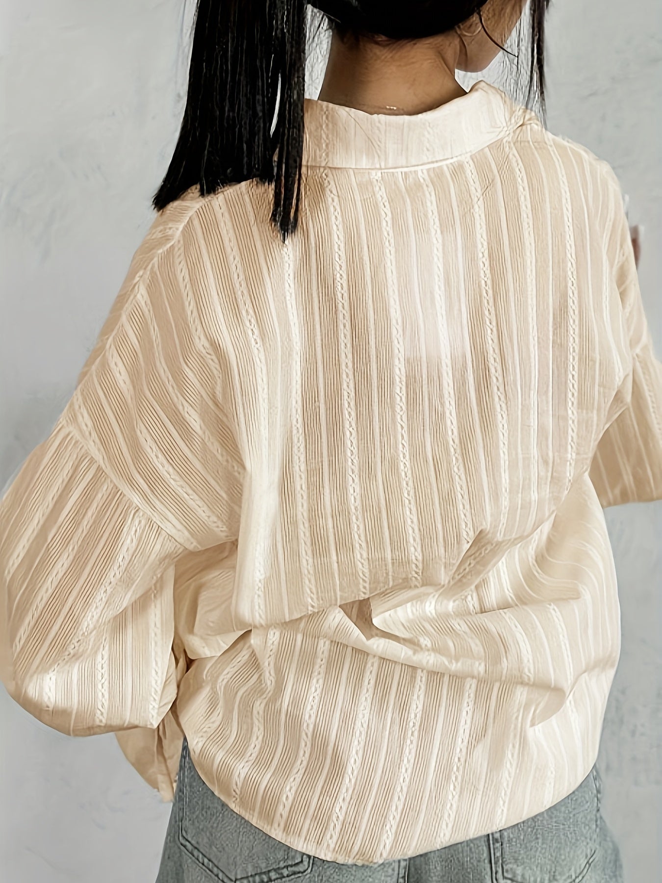 Women's - Long Sleeve Linen Blouse - Collared & Semi-Transparent Shirt - Stylish Women's Top