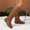 Retro Chic Pleated Knee-High Women's Boots with Buckle Detail
