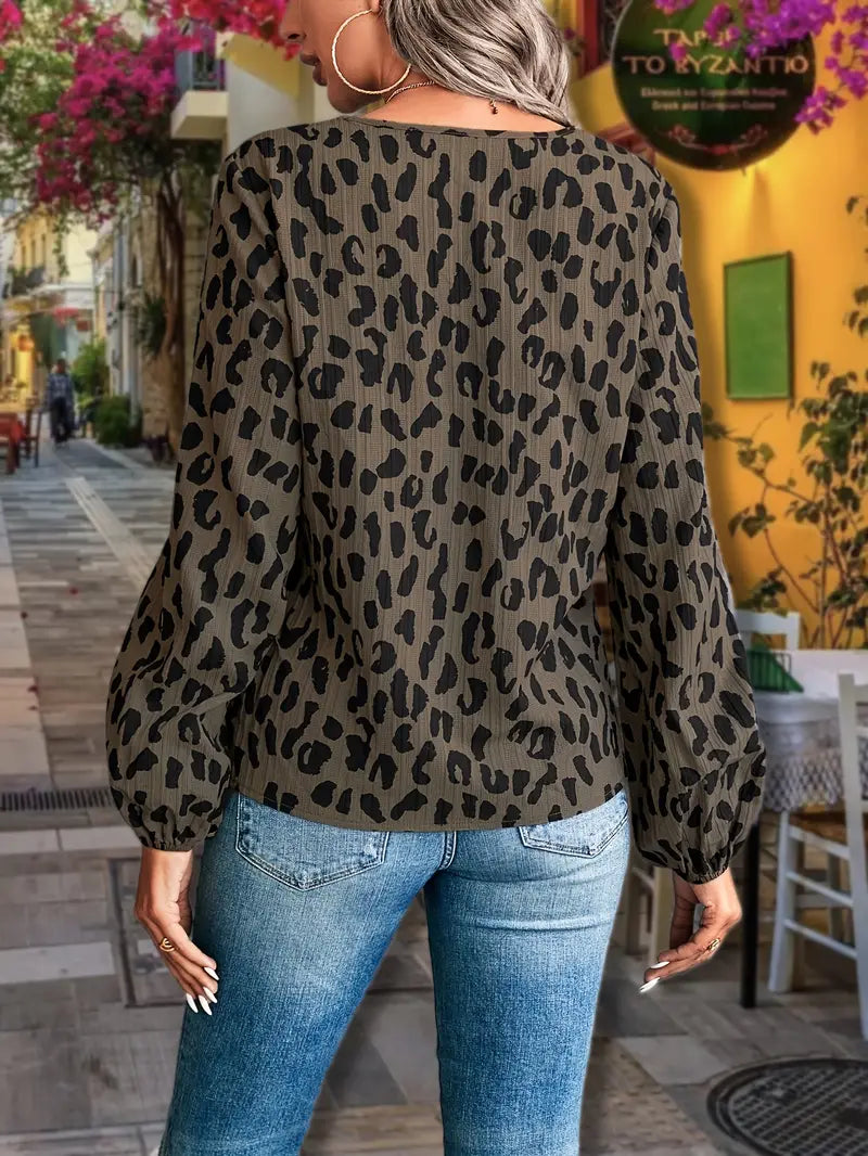Women's - V-neck Style Blouse - Leopard Pattern - Trendy and Stylish Top for Any Occasion