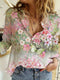 Women's - Linen Shirt - Floral Pattern, Long Sleeves & Upturned Collar - Romantic Style for Effortless Elegance