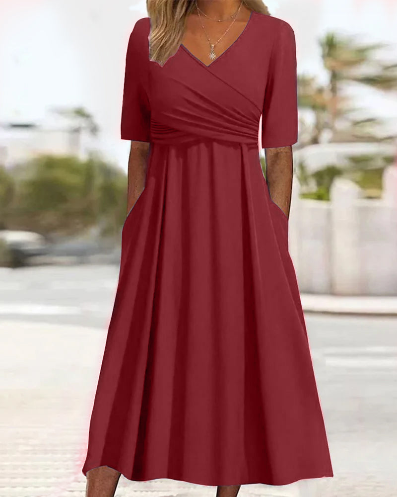 Women's Cross-Over A-Line Dress | Midi