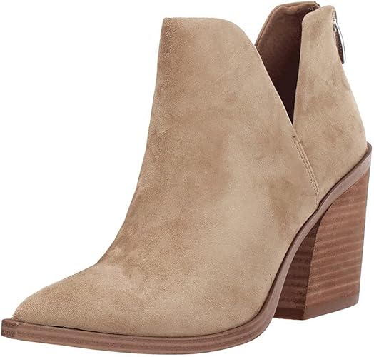 V-Cut Back Zipper Faux Leather Ankle Boots