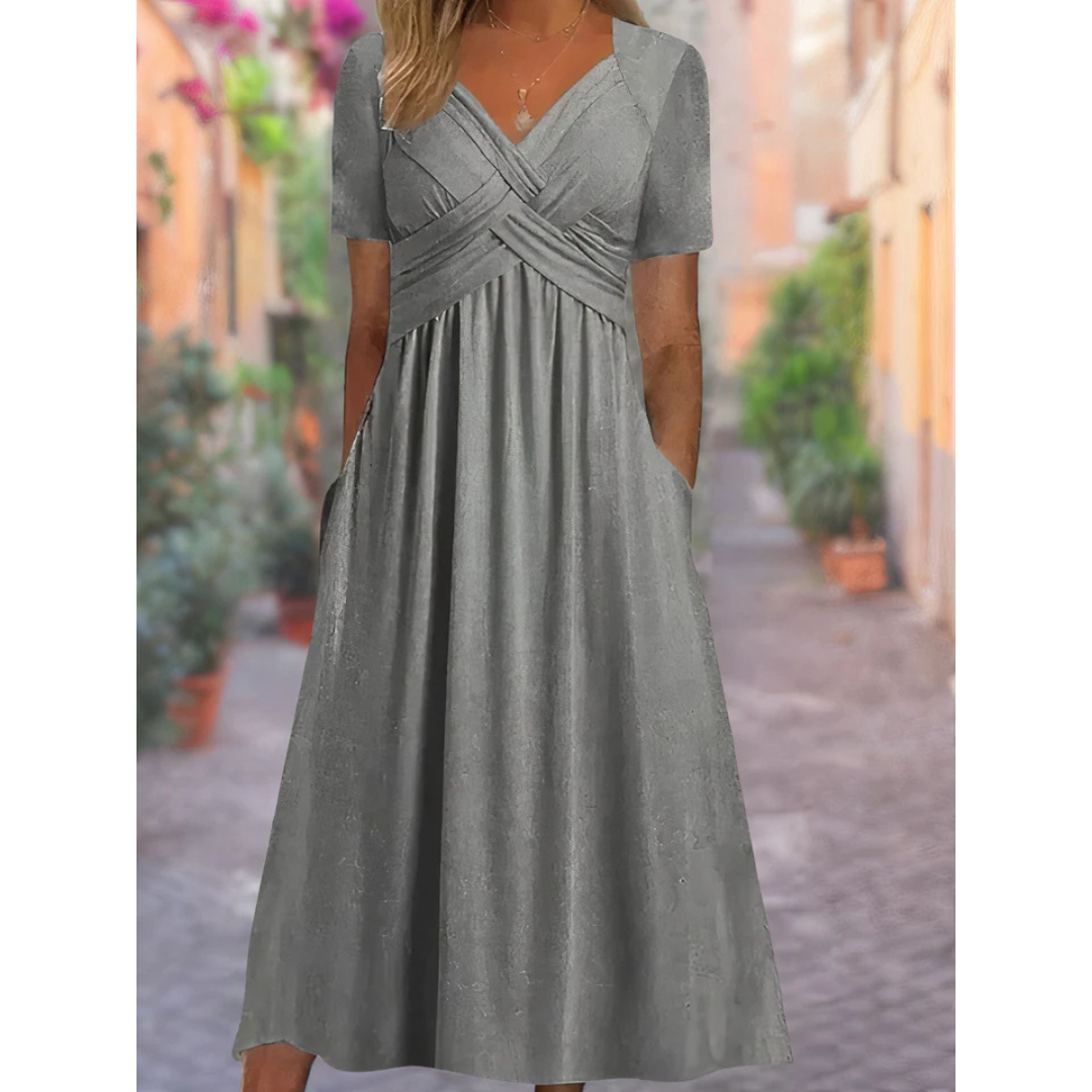 Women's Cross Over V-Neck Dress | Midi