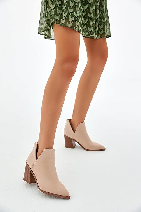 V-Cut Back Zipper Faux Leather Ankle Boots