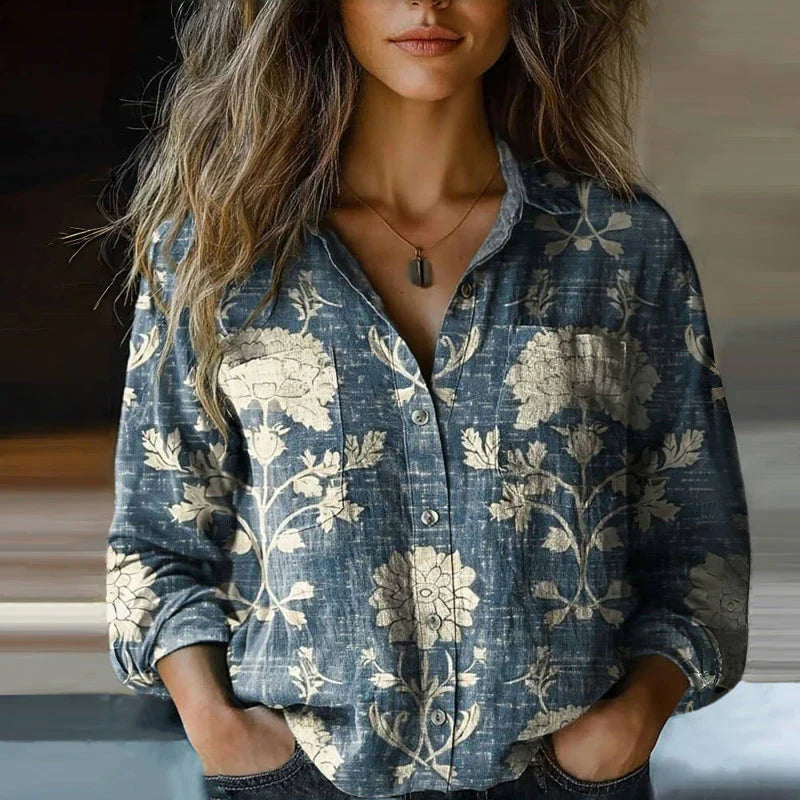 Women's - Vintage Printed Blouse - Unique Style for Casual Outfits - Trendy and Comfortable Design