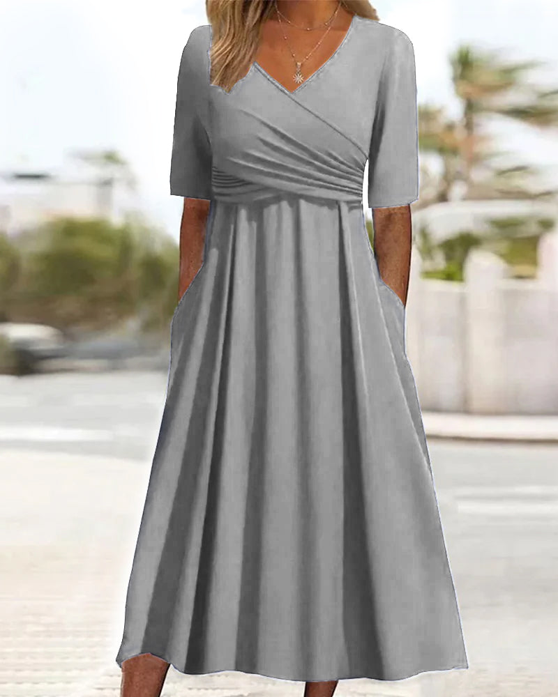 Women's Cross-Over A-Line Dress | Midi