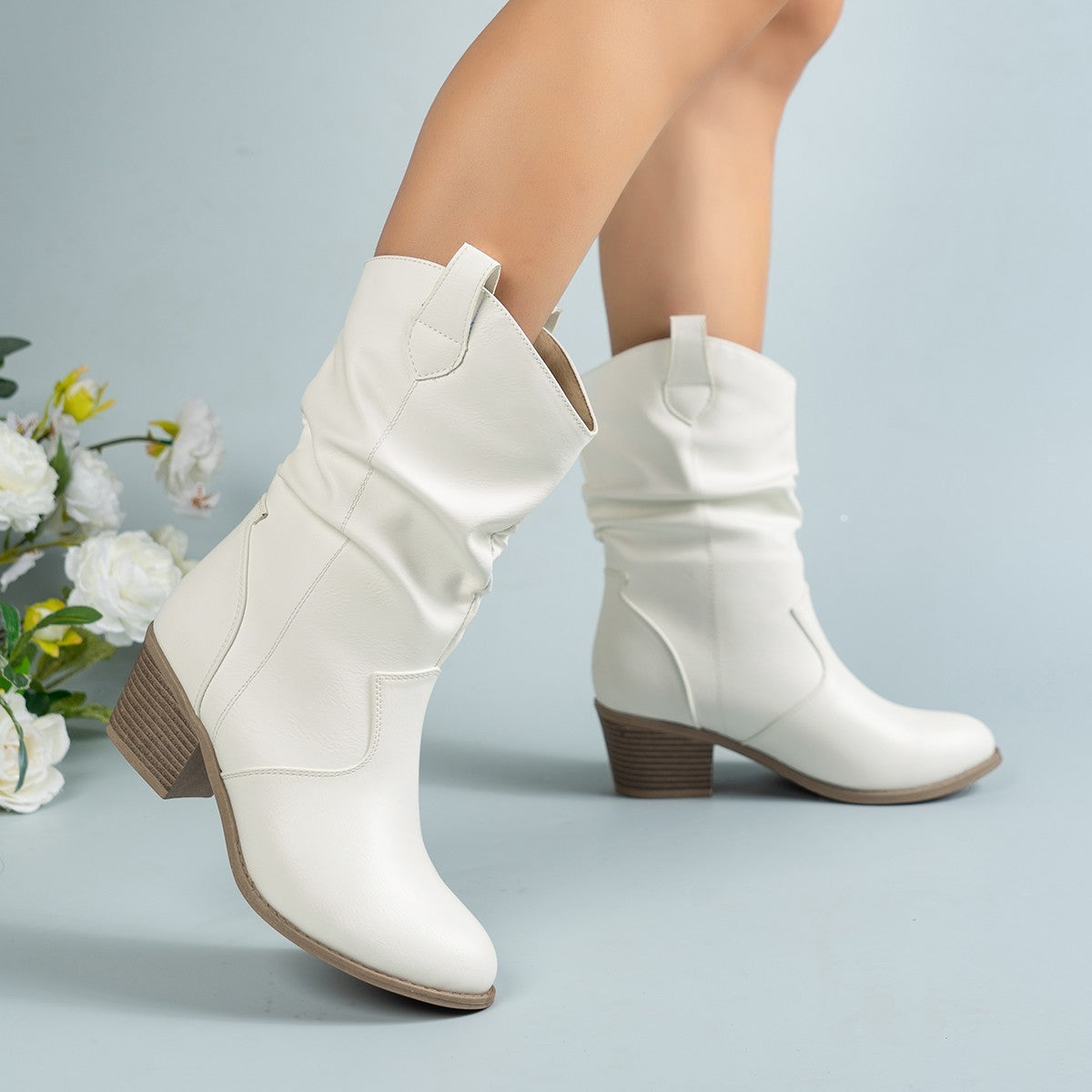 Modern Distressed Western Cowgirl Boots with Pull Tabs