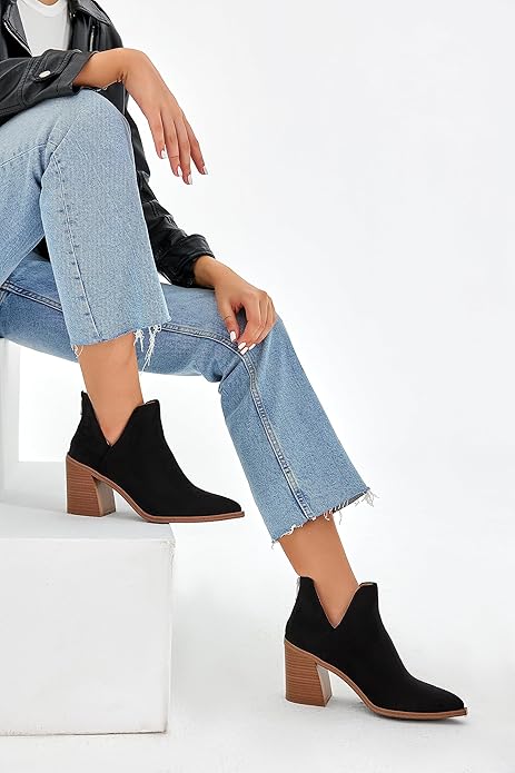 V-Cut Back Zipper Faux Leather Ankle Boots