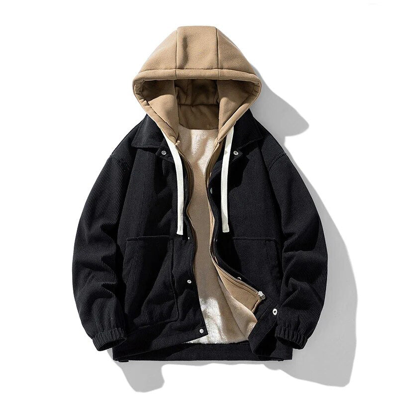 Men's hooded corduroy jacket - Lined
