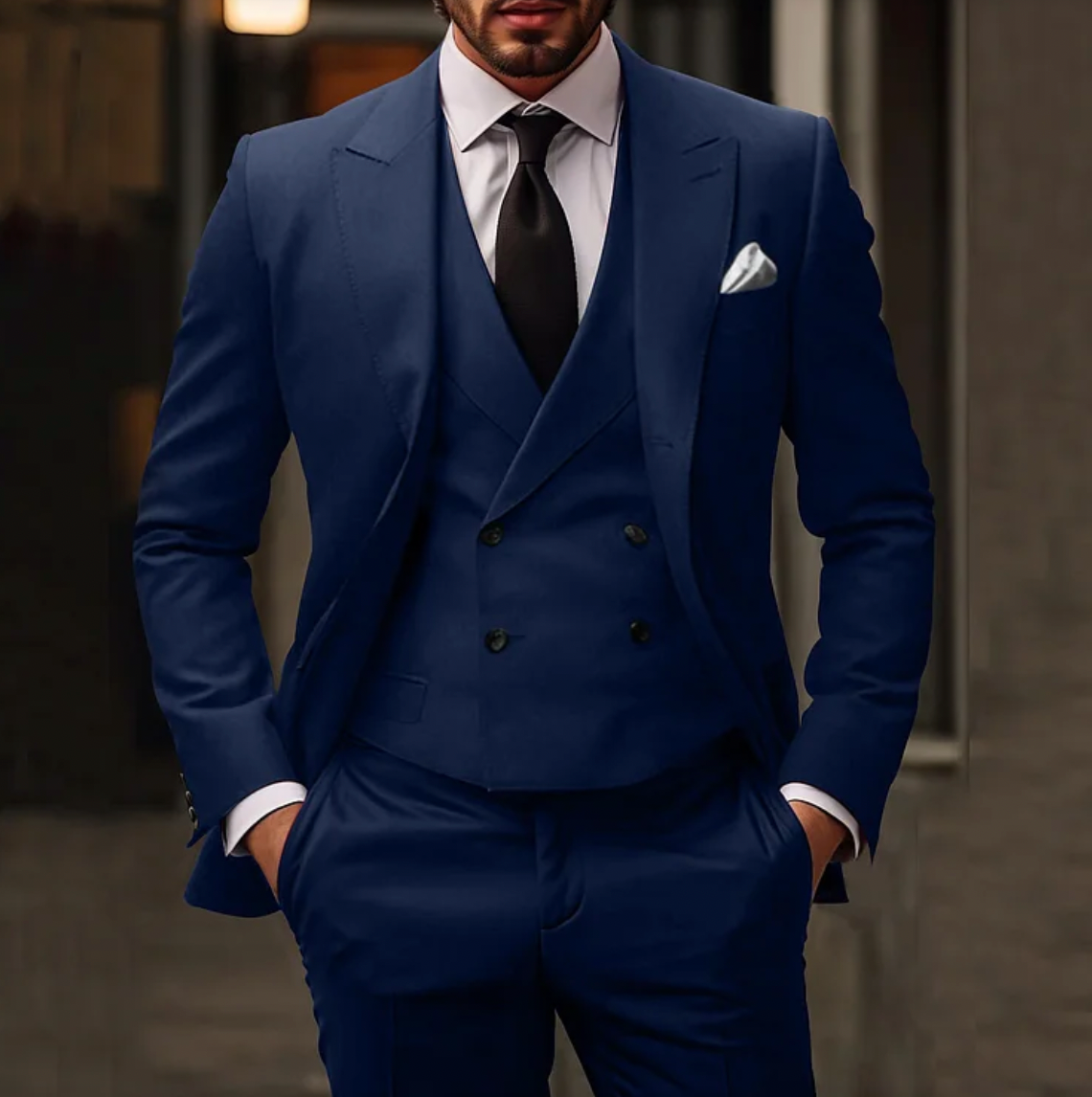 3-Piece Suit with Solid Business Blazer, Vest, and Trousers for Men