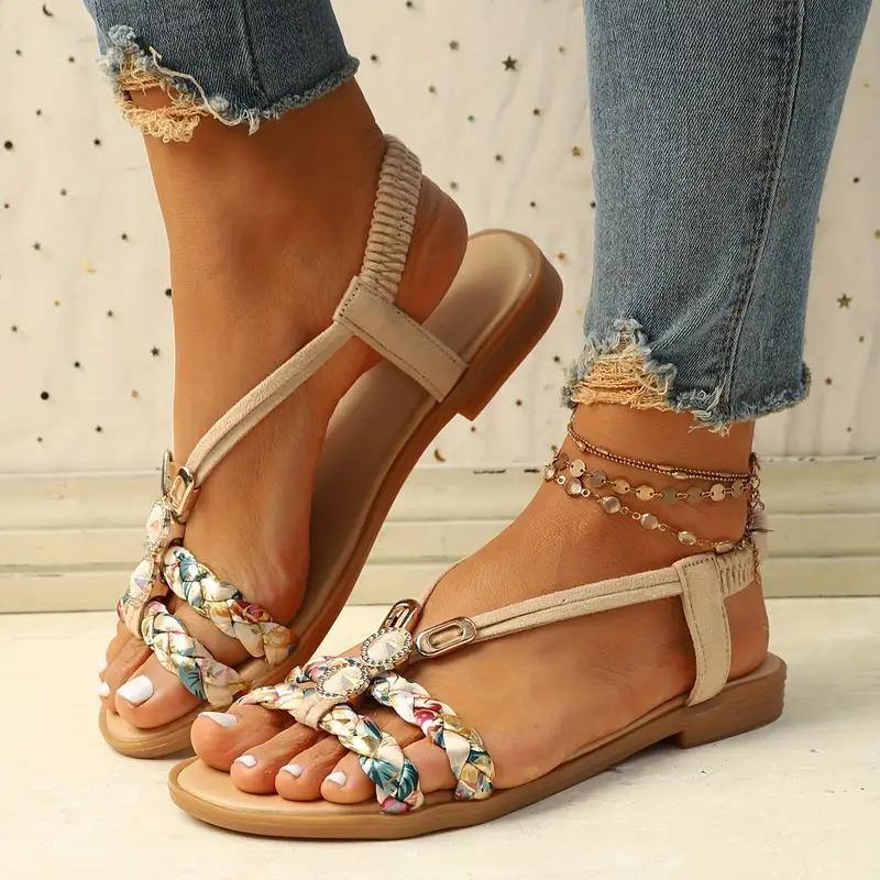 Boho Sandals - Slip On - Elastic Strap - Flat Sandals - Summer Shoes