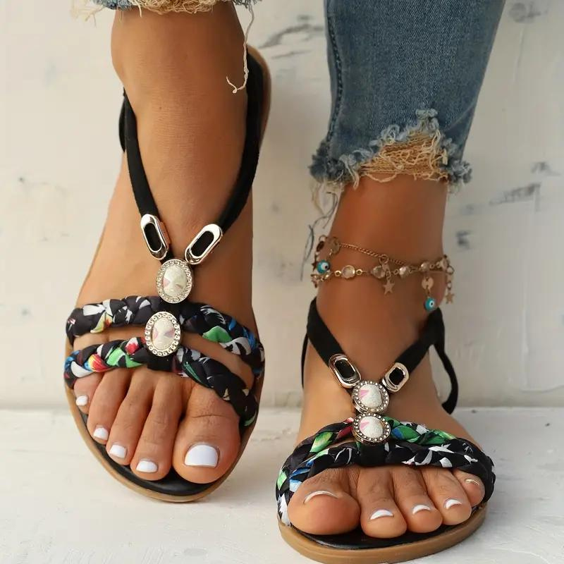 Boho Sandals - Slip On - Elastic Strap - Flat Sandals - Summer Shoes