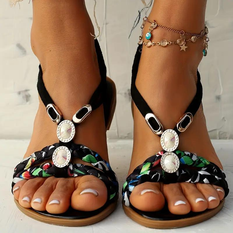 Boho Sandals - Slip On - Elastic Strap - Flat Sandals - Summer Shoes