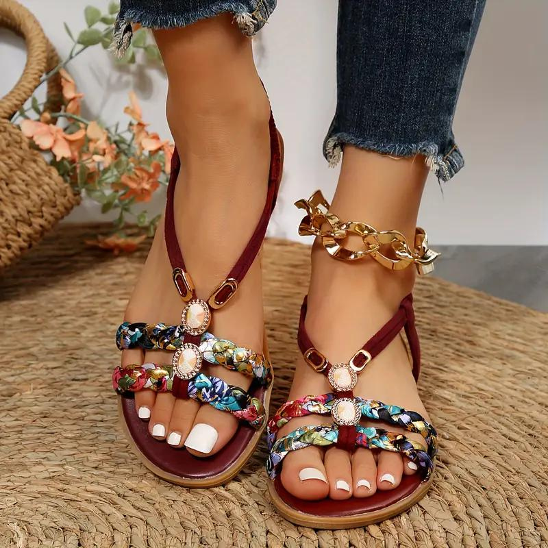 Boho Sandals - Slip On - Elastic Strap - Flat Sandals - Summer Shoes