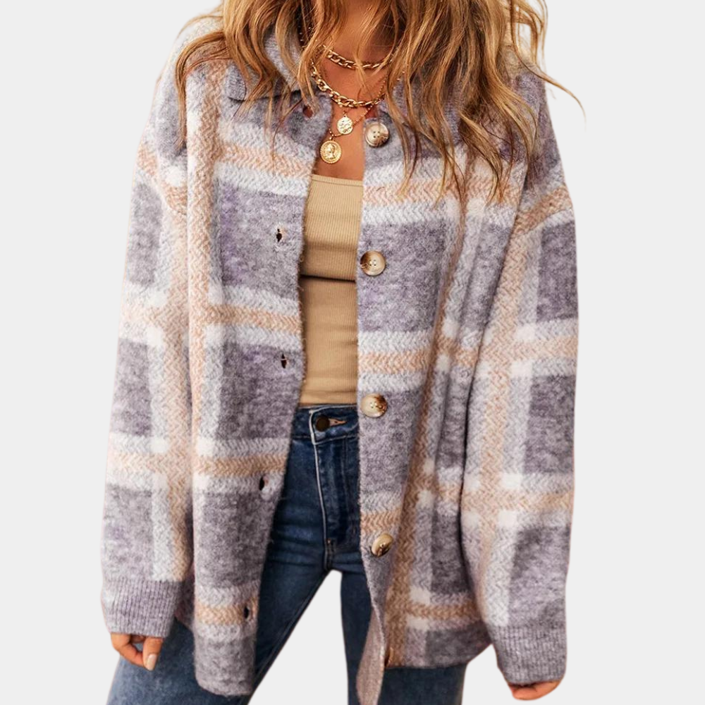 Vesperina - Stylish plaid cardigan for women