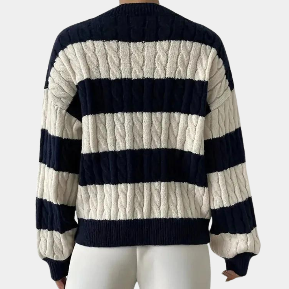 Yamina - Elegant striped V-neck sweater for women