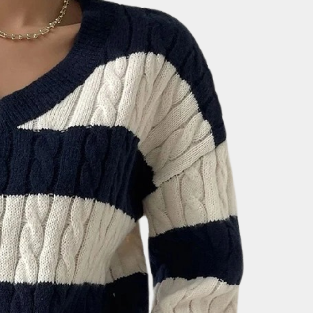 Yamina - Elegant striped V-neck sweater for women