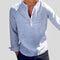 Men’s Henley Shirt - Cotton Linen Blend - Band Collar - Long Sleeve Striped Casual Wear
