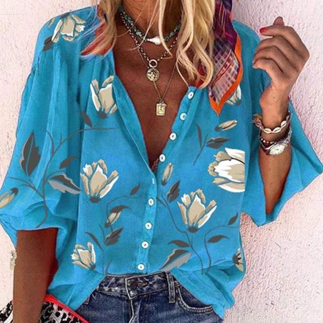 3D floral print long-sleeved top for women