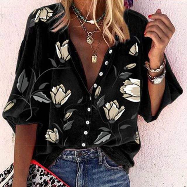 3D floral print long-sleeved top for women