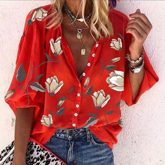 3D floral print long-sleeved top for women
