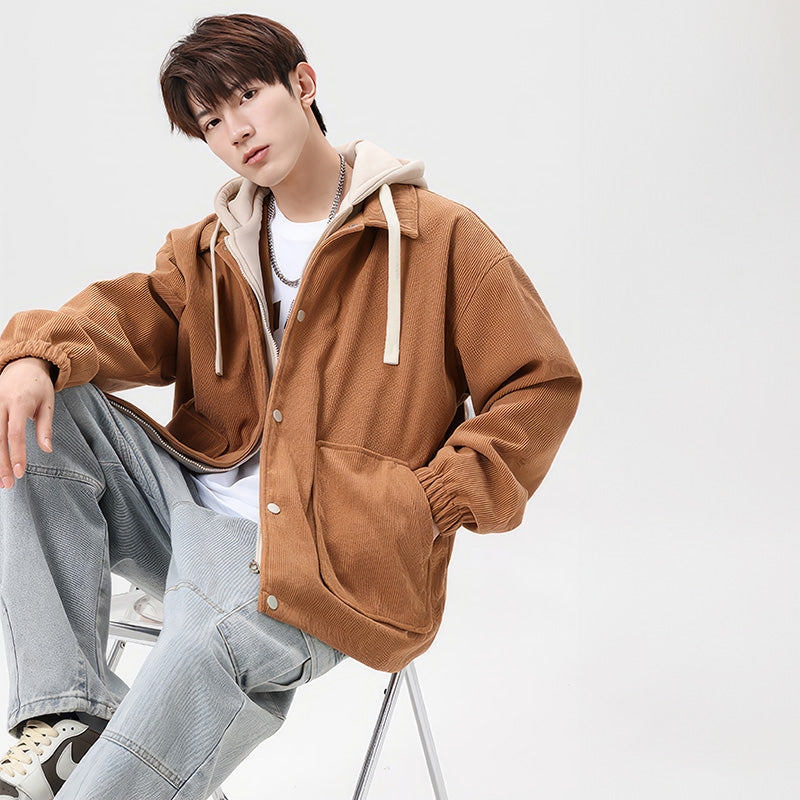 Men's hooded corduroy jacket - Lined