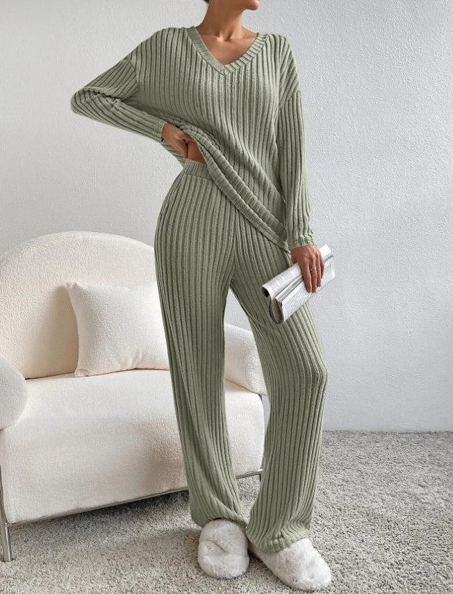 Knitted Co-Ord | Two-Piece | Long Sleeve | Ribbed Lounge Set | Women's Loungewear