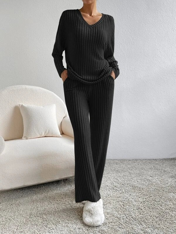 Knitted Co-Ord | Two-Piece | Long Sleeve | Ribbed Lounge Set | Women's Loungewear