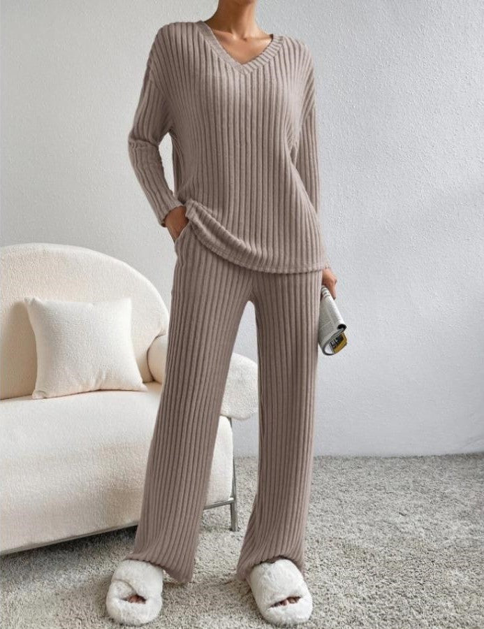Knitted Co-Ord | Two-Piece | Long Sleeve | Ribbed Lounge Set | Women's Loungewear