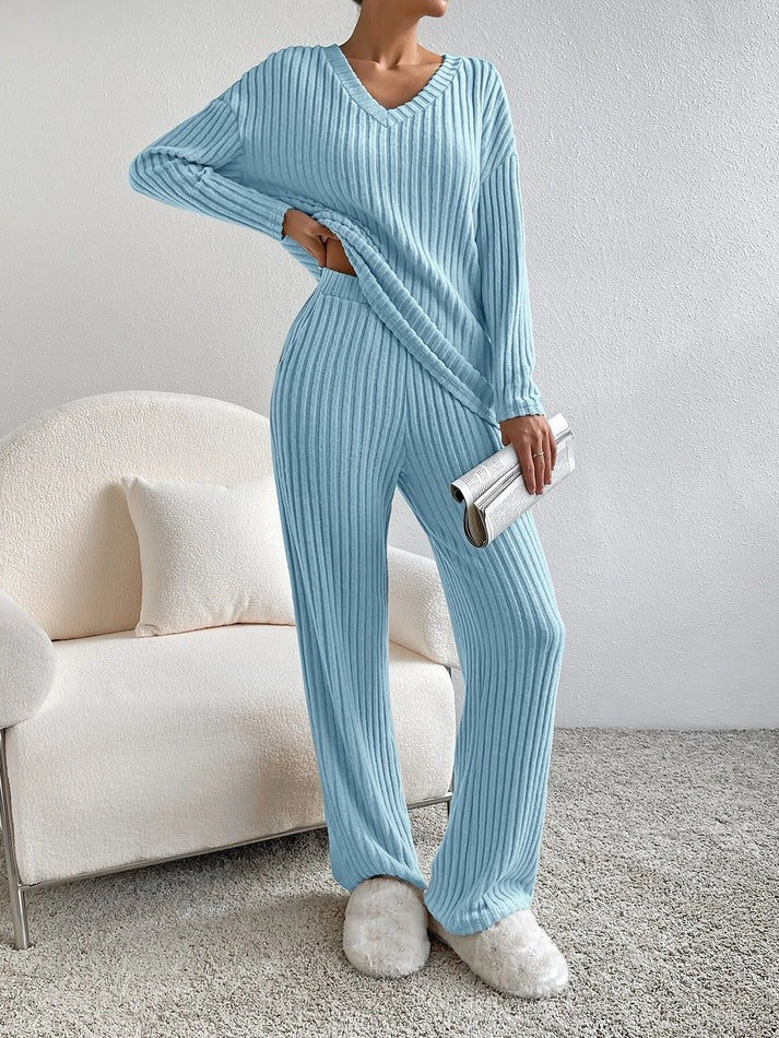 Knitted Co-Ord | Two-Piece | Long Sleeve | Ribbed Lounge Set | Women's Loungewear