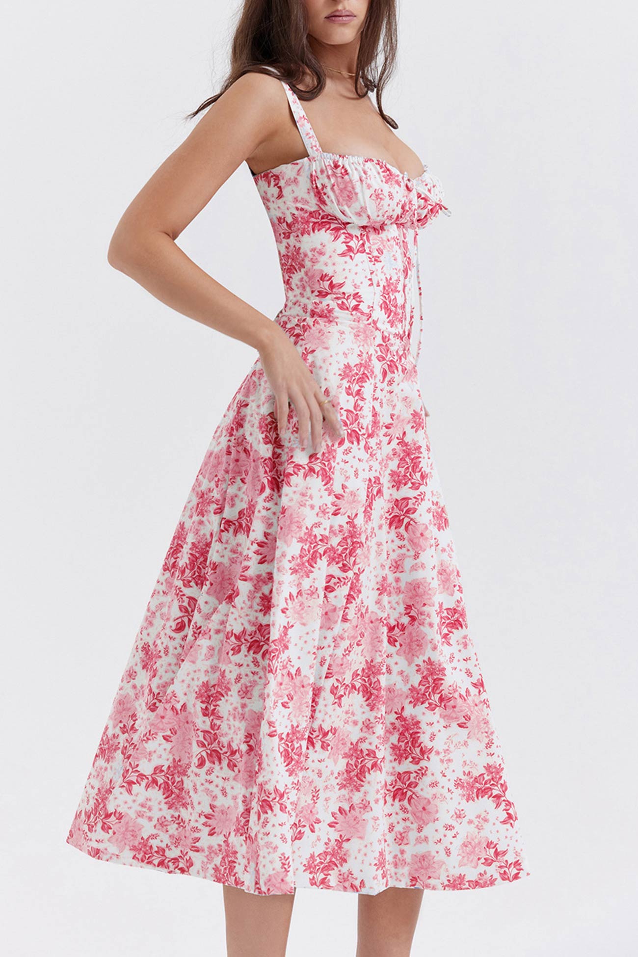 Women's Midi Dress - Corset Bodice - Sweetheart Neckline - Slit Skirt Elegant Fit