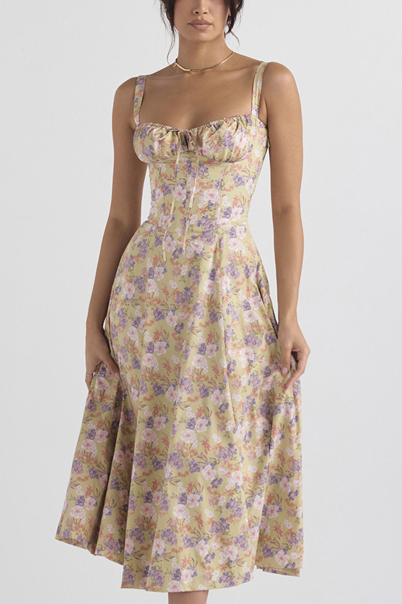Women's Midi Dress - Corset Bodice - Sweetheart Neckline - Slit Skirt Elegant Fit