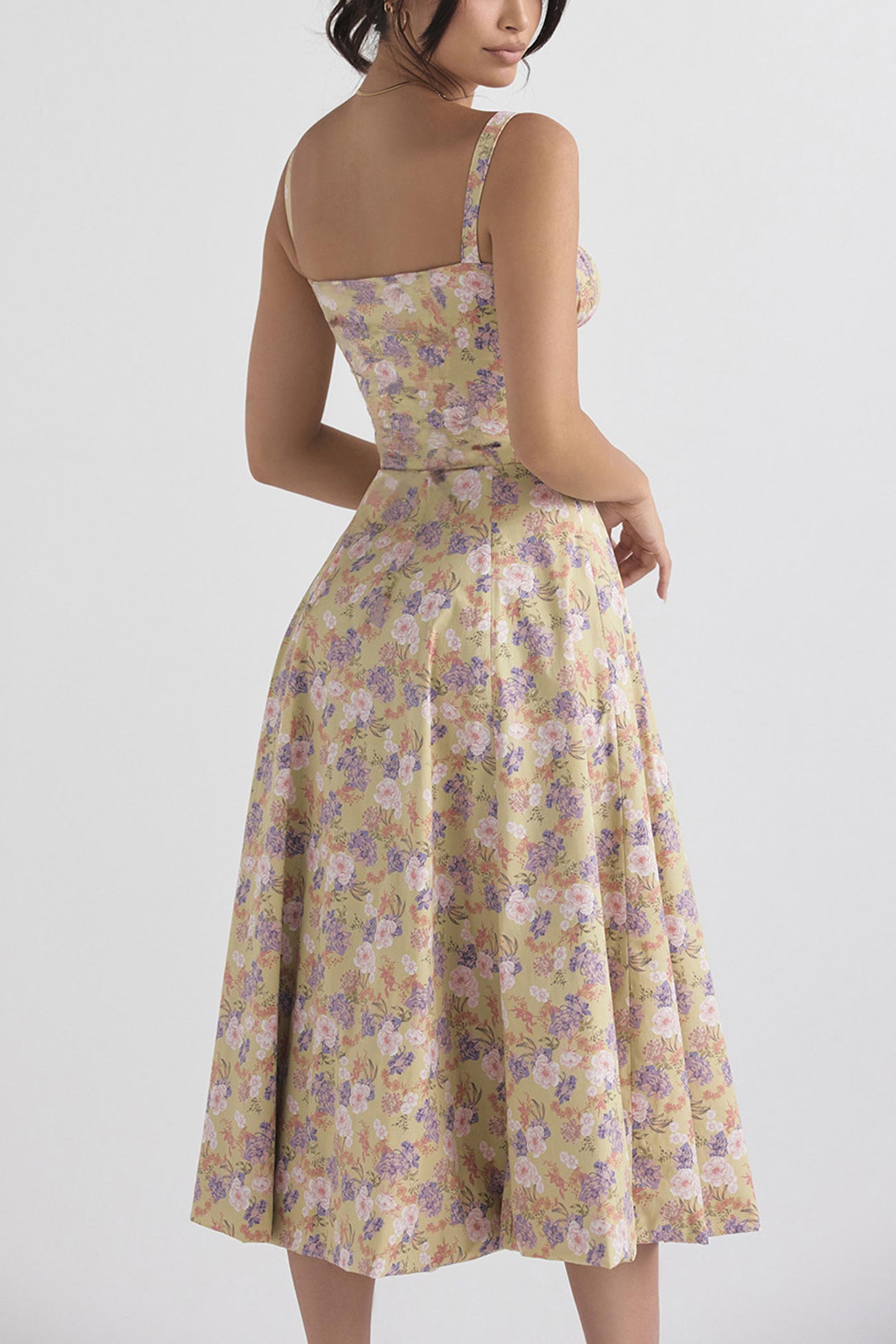 Women's Midi Dress - Corset Bodice - Sweetheart Neckline - Slit Skirt Elegant Fit