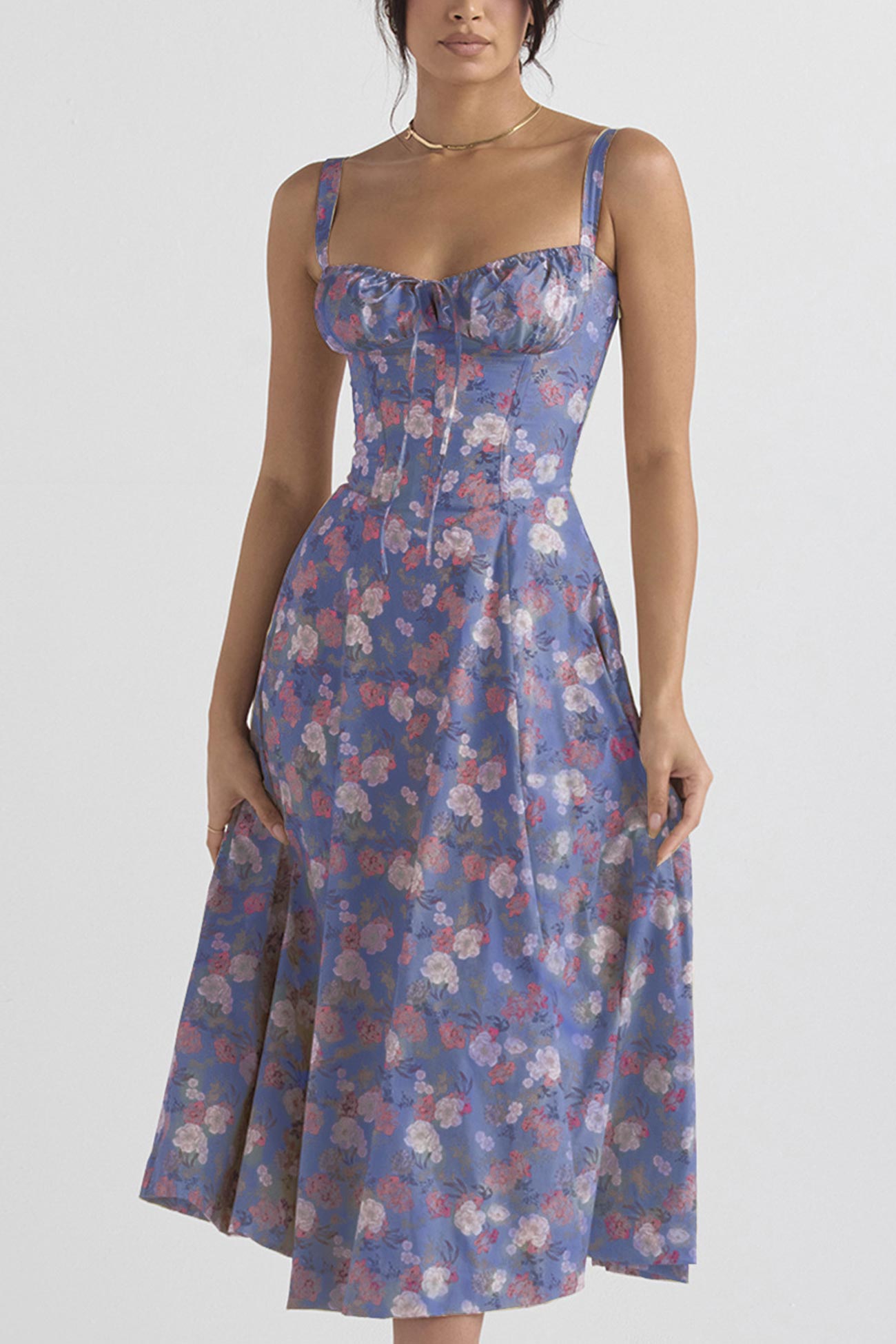 Women's Midi Dress - Corset Bodice - Sweetheart Neckline - Slit Skirt Elegant Fit