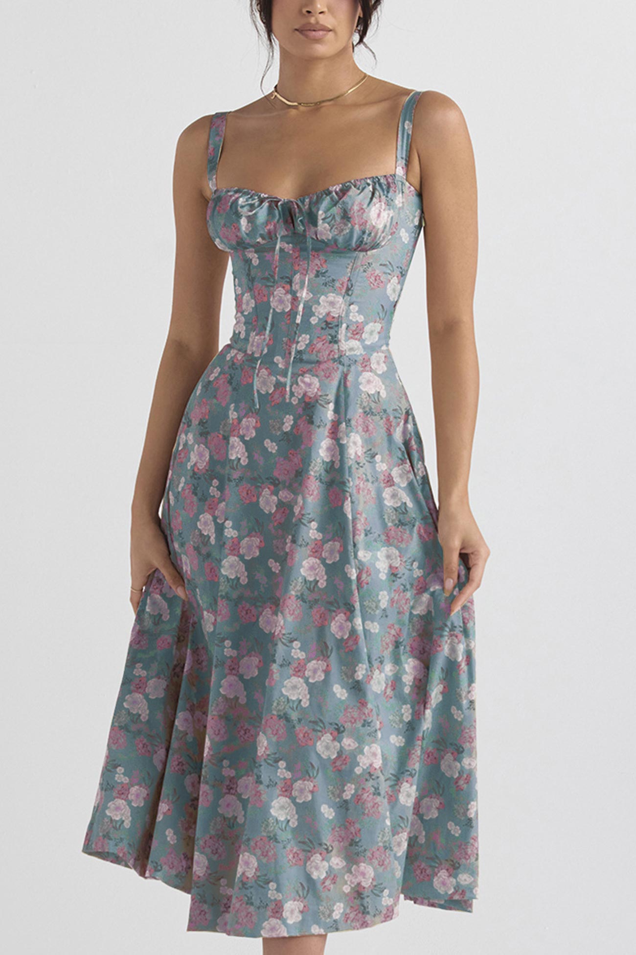Women's Midi Dress - Corset Bodice - Sweetheart Neckline - Slit Skirt Elegant Fit