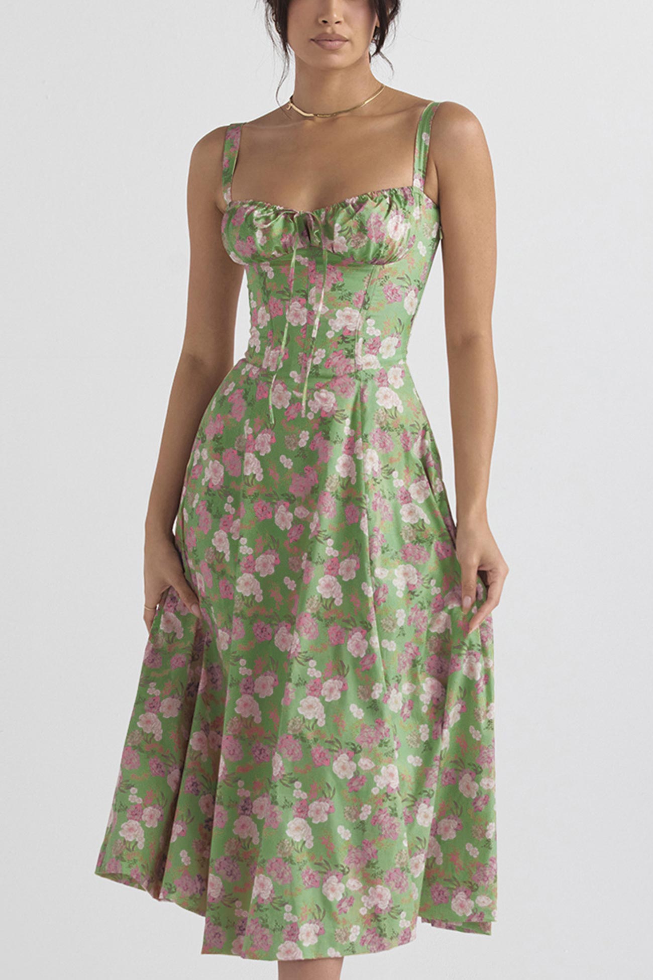 Women's Midi Dress - Corset Bodice - Sweetheart Neckline - Slit Skirt Elegant Fit