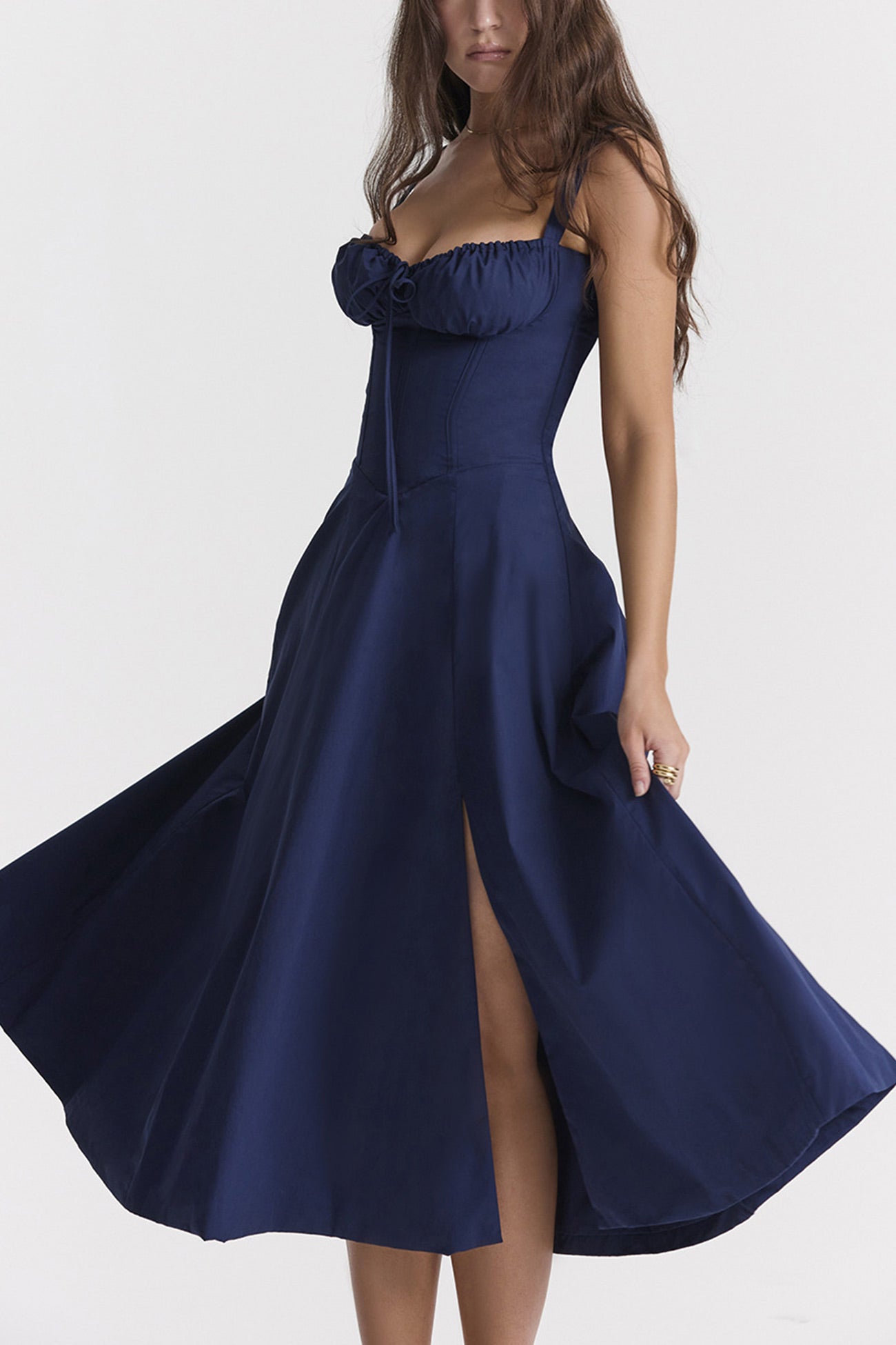 Women's Midi Dress - Corset Bodice - Sweetheart Neckline - Slit Skirt Elegant Fit