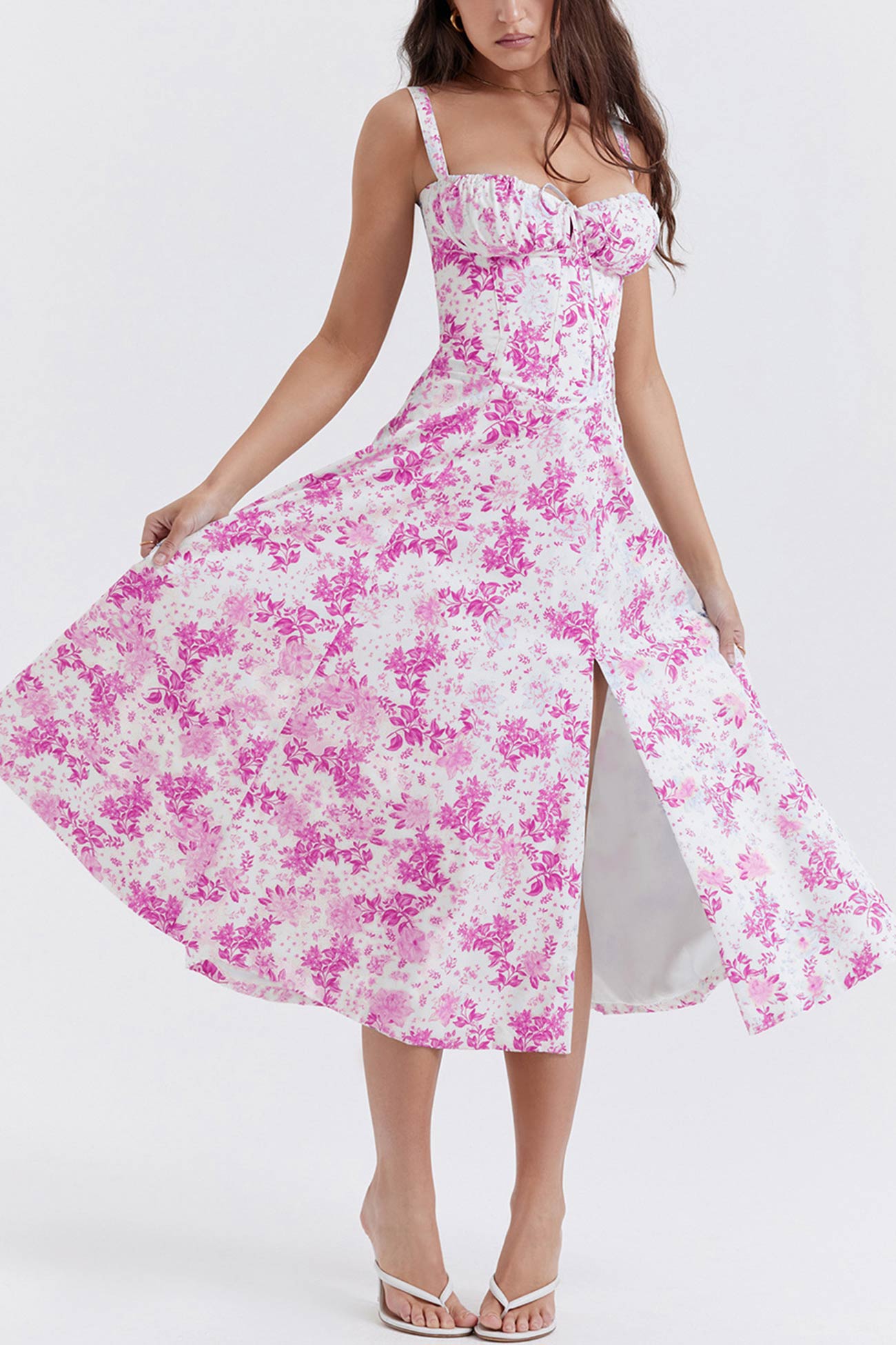 Women's Midi Dress - Corset Bodice - Sweetheart Neckline - Slit Skirt Elegant Fit