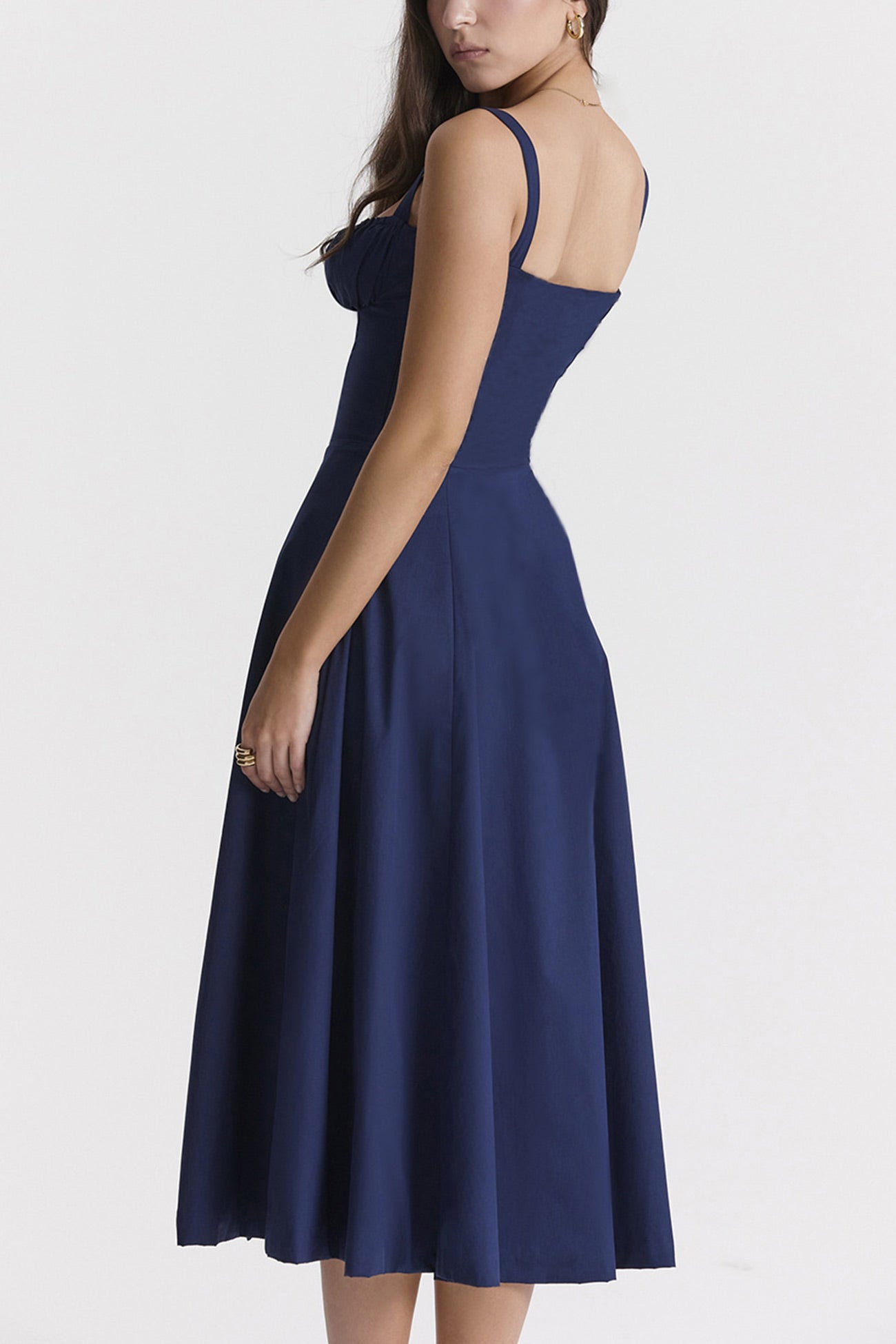 Women's Midi Dress - Corset Bodice - Sweetheart Neckline - Slit Skirt Elegant Fit