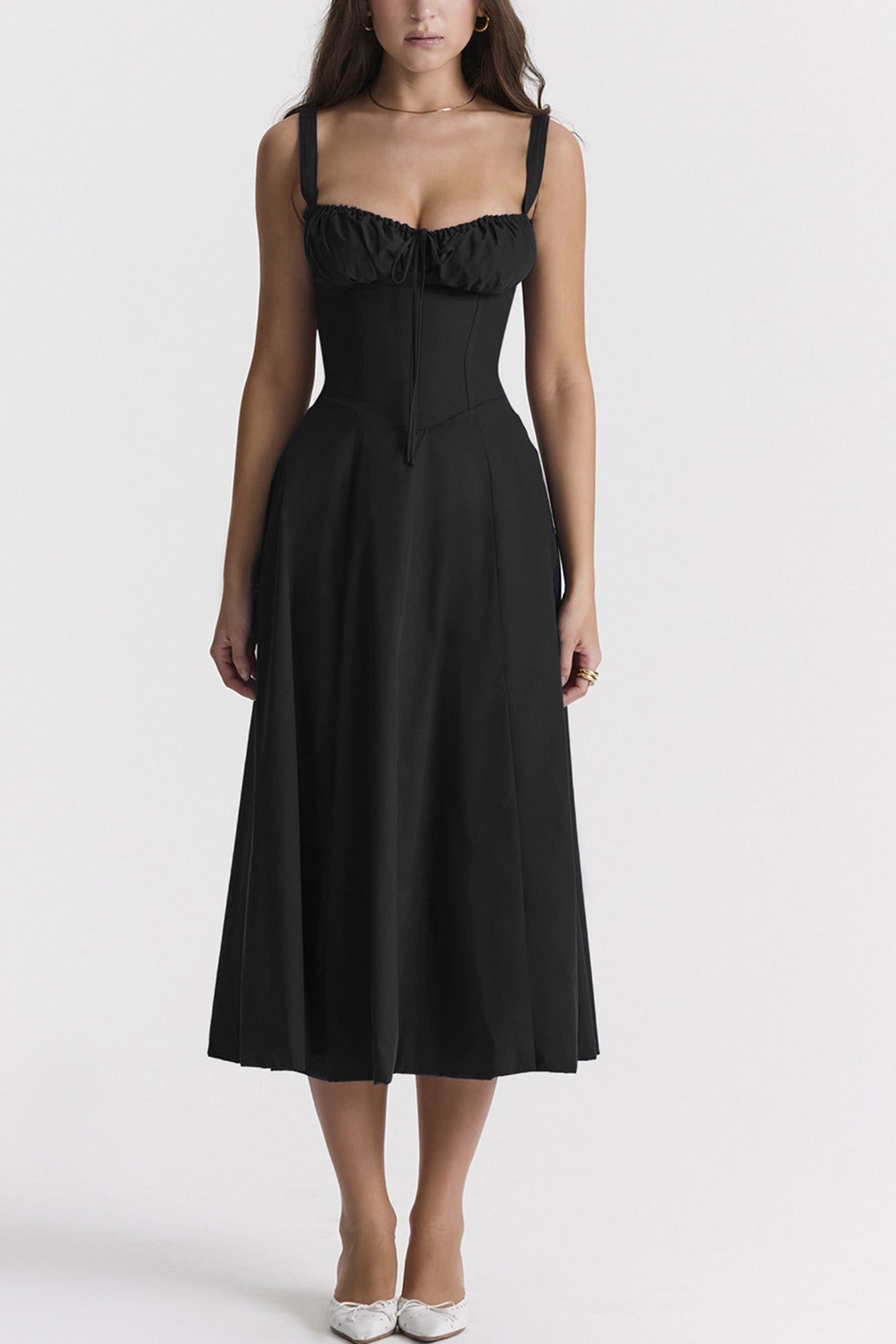 Women's Midi Dress - Corset Bodice - Sweetheart Neckline - Slit Skirt Elegant Fit