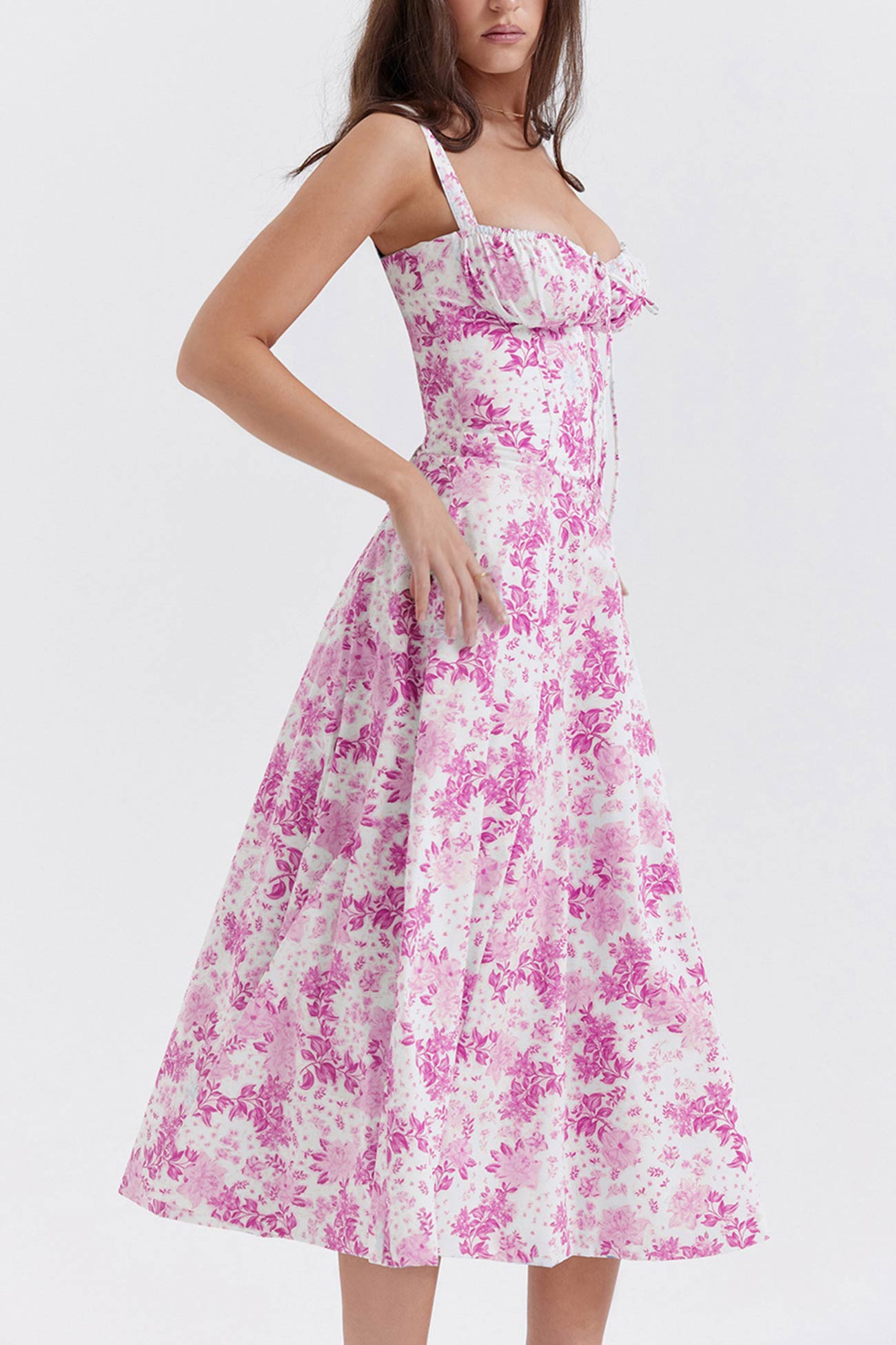 Women's Midi Dress - Corset Bodice - Sweetheart Neckline - Slit Skirt Elegant Fit